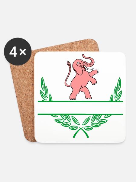 Pink Elephant mit Namensraum - Untersetzer (4er-Set) - Weiß