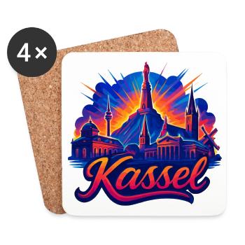 Kassel Stadt Silhouette strahlend Cassel Geschenk - Untersetzer (4er-Set) - Weiß - Vorne