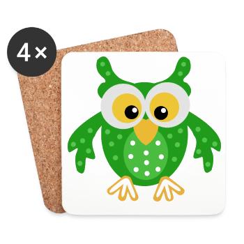 Green Owl with Dots - Coasters (set of 4) - white - Front