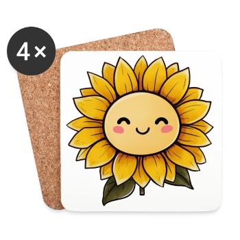 Tournesol avec visage - Dessous de verre (lot de 4) - blanc - Devant