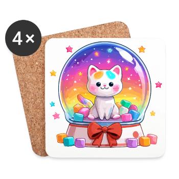 Rainbow Cats Snowglobe - Coasters (set of 4) - white - Front