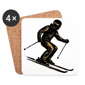 Skiing | Skier | Mountain - Coasters (set of 4) - white - Front