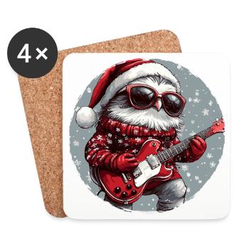 Eule Weihnachten Gitarre - Untersetzer (4er-Set) - Weiß - Vorne