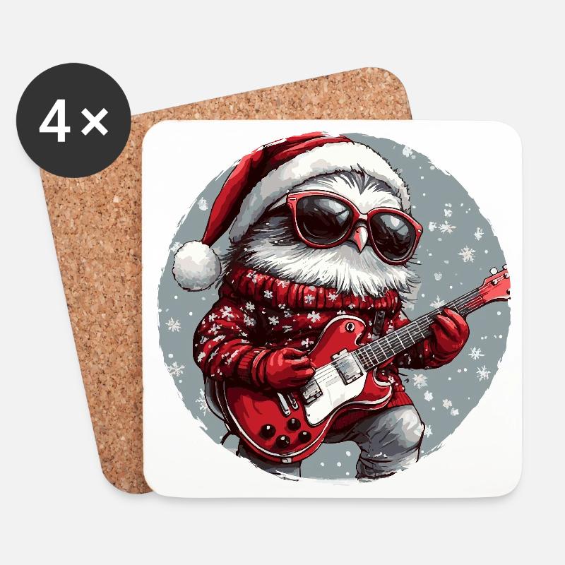 Eule Weihnachten Gitarre - Untersetzer (4er-Set) - Weiß