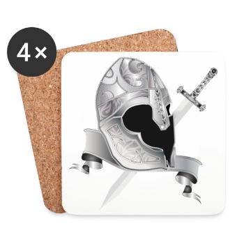 Edler Ritterhelm mit Schwert – Silberornament - Untersetzer (4er-Set) - Weiß - Vorne