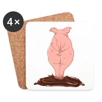 Pink pig from behind - Coasters (set of 4) - white - Front