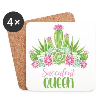 Plantes Succulentes Reine Cactus Femmes - Dessous de verre (lot de 4) - blanc - Devant