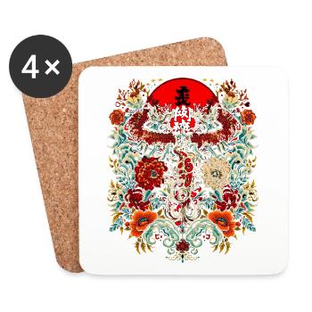 Dragon and flowers around solar - Coasters (set of 4) - white - Front