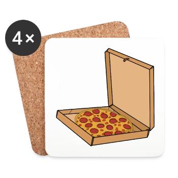 Pizza mit Pepperoni in einer Schachtel - Untersetzer (4er-Set) - Weiß - Vorne