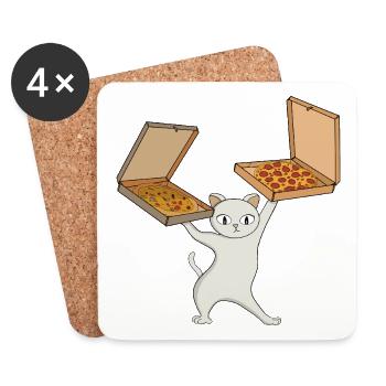Pizza Paws Cat Juggling Pies - Coasters (set of 4) - white - Front