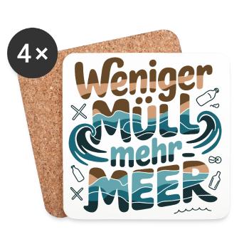 Less Waste More Sea Environmental Awareness Statement - Coasters (set of 4) - white - Front