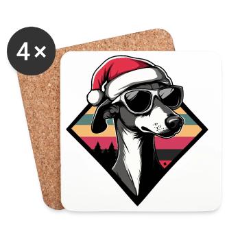 Chien avec chapeau de Noël - Dessous de verre (lot de 4) - blanc - Devant