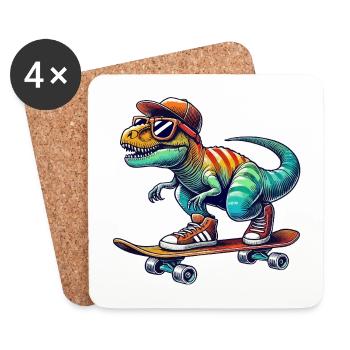 Dinosaure drôle patinant sur un skateboard cartoon Skate - Dessous de verre (lot de 4) - blanc - Devant