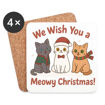 Süße Weihnachtskatzen – Meowy Christmas - Untersetzer (4er-Set) - Weiß - Vorne