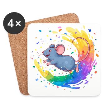 Bunte Maus im Farbwirbel - Untersetzer (4er-Set) - Weiß - Vorne
