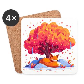 Fuchs unter Herbstbaum - Untersetzer (4er-Set) - Weiß - Vorne
