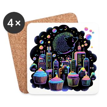 Neon Cupcake Stadt Igel - Untersetzer (4er-Set) - Weiß - Vorne