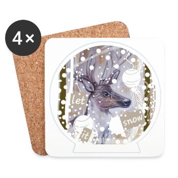 Schneekugel Hirsch  - Untersetzer (4er-Set) - Weiß - Vorne