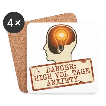 High Voltage Anxiety Warning Sign - Coasters (set of 4) - white - Front