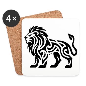 Lion avec un tatouage en crinière sauvage - Dessous de verre (lot de 4) - blanc - Devant