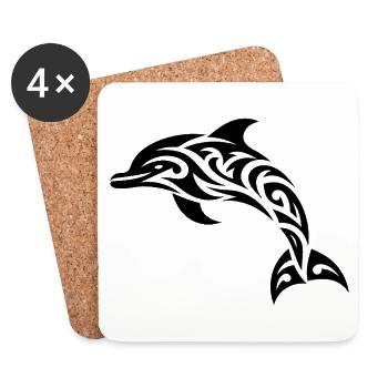 Jumping Tribal Tattoo Bottlenose dolphin dolphin - Coasters (set of 4) - white - Front