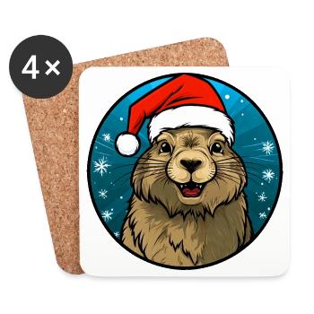 Marmotte du Père Noël - Dessous de verre (lot de 4) - blanc - Devant