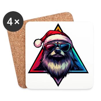 Chien Père Noël néon avec des lunettes de soleil - Dessous de verre (lot de 4) - blanc - Devant