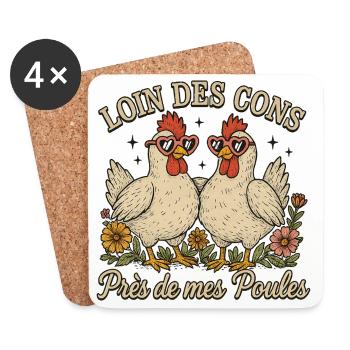 Loin Des Cons Près De Mes Poules Humour Cadeau - Dessous de verre (lot de 4) - blanc - Devant