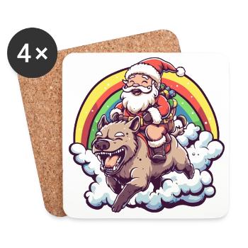 Noël du Père Noël hyène - Dessous de verre (lot de 4) - blanc - Devant