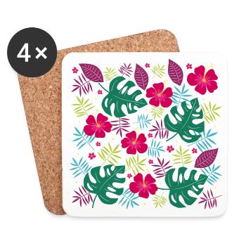 Tropische Blütenpracht mit Hibiskusblüten Monstera - Untersetzer (4er-Set) - Weiß - Vorne