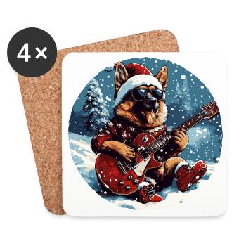 Schäferhund Hund Weihnachten Gitarre - Untersetzer (4er-Set) - Weiß - Vorne
