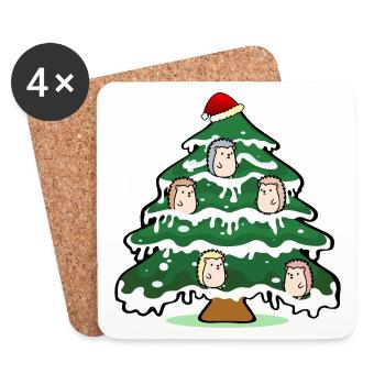 Funny Christmas Tree Christmas Hedgehog - Coasters (set of 4) - white - Front