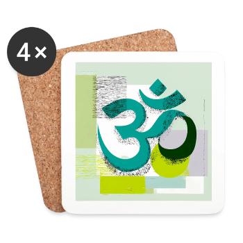Modern OM Sign – Abstract Yoga Art - Coasters (set of 4) - white - Front