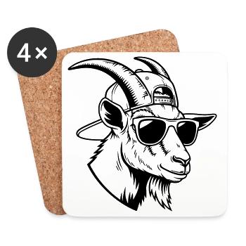 Une chèvre cool avec des lunettes de soleil et une casquette - Dessous de verre (lot de 4) - blanc - Devant