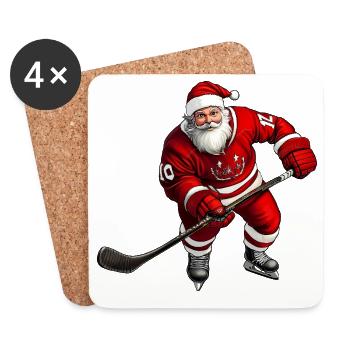 Weihnachtsmann Eishockeyspieler - Untersetzer (4er-Set) - Weiß - Vorne