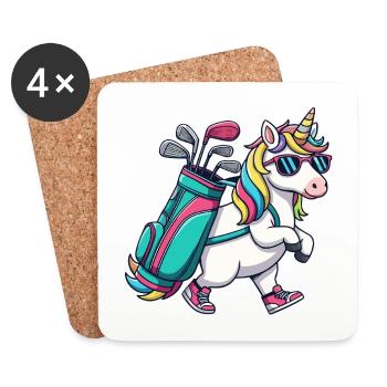 Lustiger Einhorn-Golfer Cartoon Cooles Golftier - Untersetzer (4er-Set) - Weiß - Vorne