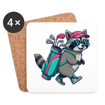 Lustiger Waschbär-Golfer Cartoon Cooles Golftier - Untersetzer (4er-Set) - Weiß - Vorne