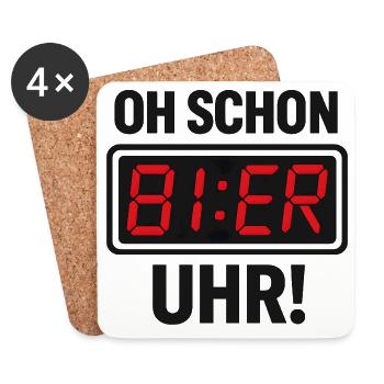 Lustiges Bier-Uhr Spruchmotiv - Untersetzer (4er-Set) - Weiß - Vorne