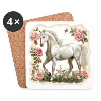 Pferd Vintage Blumen - Untersetzer (4er-Set) - Weiß - Vorne