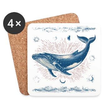 Mystical retro whale in the cosmos - Coasters (set of 4) - white - Front