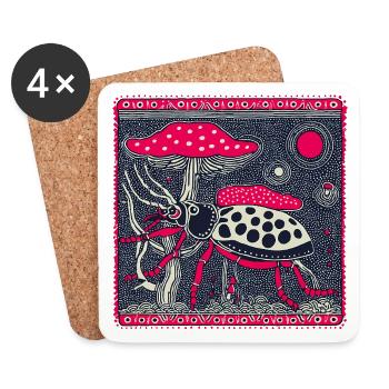 Psychedelischer Kaefer & Fliegenpilz – Retro Natur - Untersetzer (4er-Set) - Weiß - Vorne