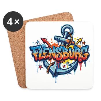 Flensburg Graffiti mit Anker - Untersetzer (4er-Set) - Weiß - Vorne