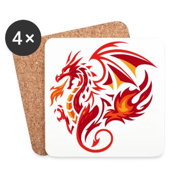 Tribal Drache Flammenrot Tattoo Stil - Untersetzer (4er-Set) - Weiß - Vorne