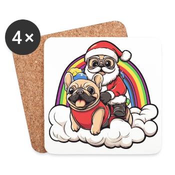 Chien Buldog français Père Noël - Dessous de verre (lot de 4) - blanc - Devant