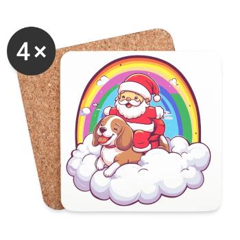 Noël du Père Noël du Beagle - Dessous de verre (lot de 4) - blanc - Devant