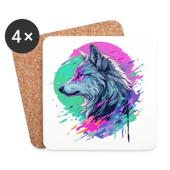 Manga Wolf Wolf Head Anime Japon Style Art Coloré - Dessous de verre (lot de 4) - blanc - Devant