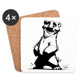 Esquisse préférée de mascotte de l’ours polaire souriant - Dessous de verre (lot de 4) - blanc - Devant