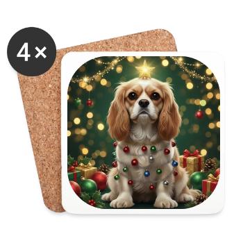 Chiot festif sous l’étoile des lumières de Noël - Dessous de verre (lot de 4) - blanc - Devant