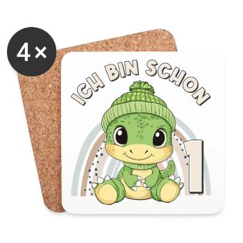 1er anniversaire Dinosaure arc-en-ciel mignon mignon - Dessous de verre (lot de 4) - blanc - Devant