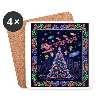 Magische Neon-Weihnachtsnacht - Untersetzer (4er-Set) - Weiß - Vorne
